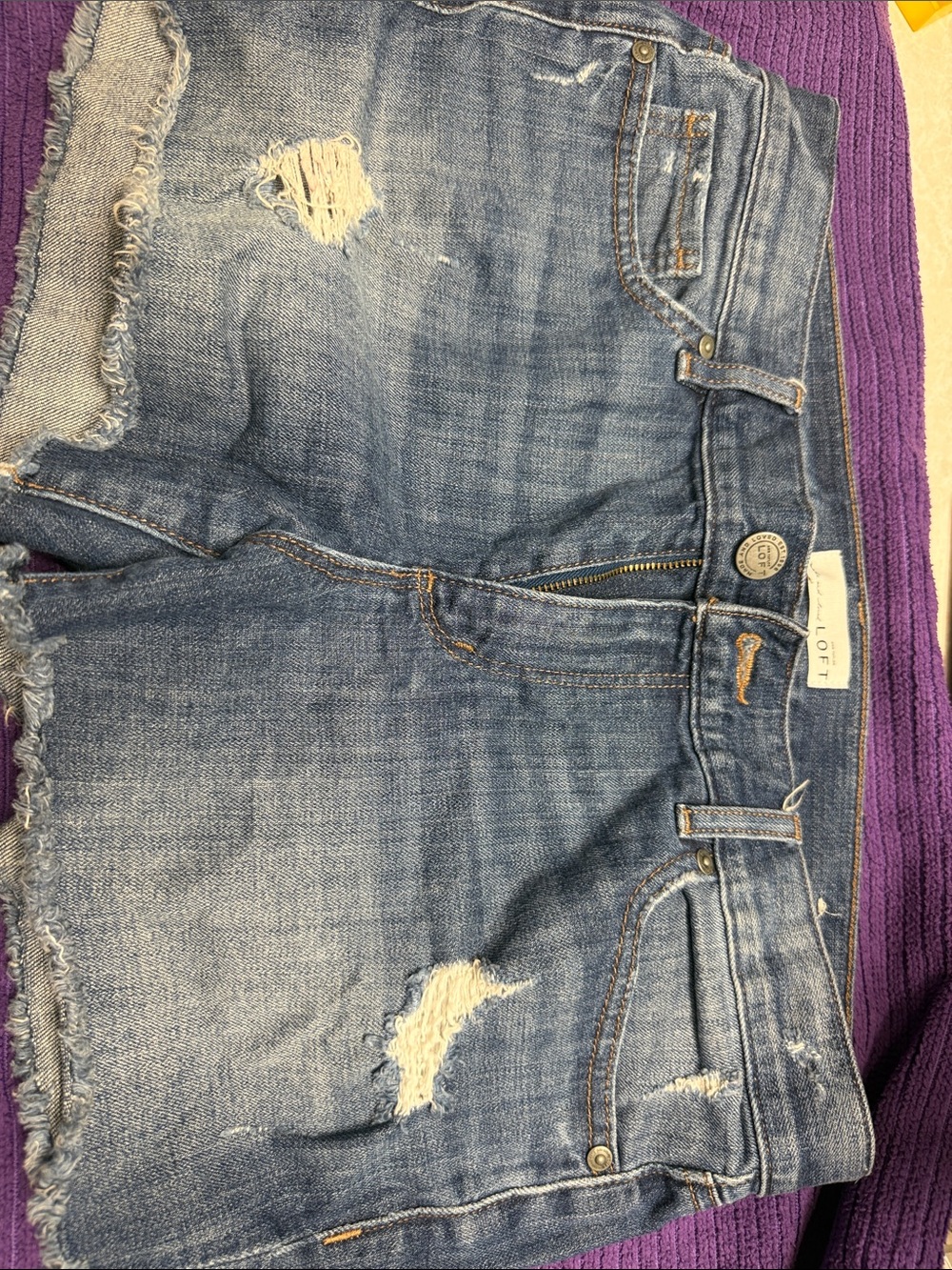 LOFT Distressed Light Blue Denim Shorts
